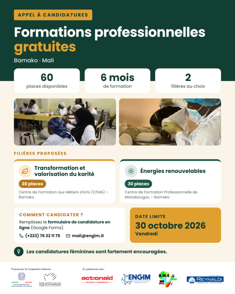 APPEL A CANDIDATURE ENGIM MALI - SELECTION DE 60 JEUNES H/F